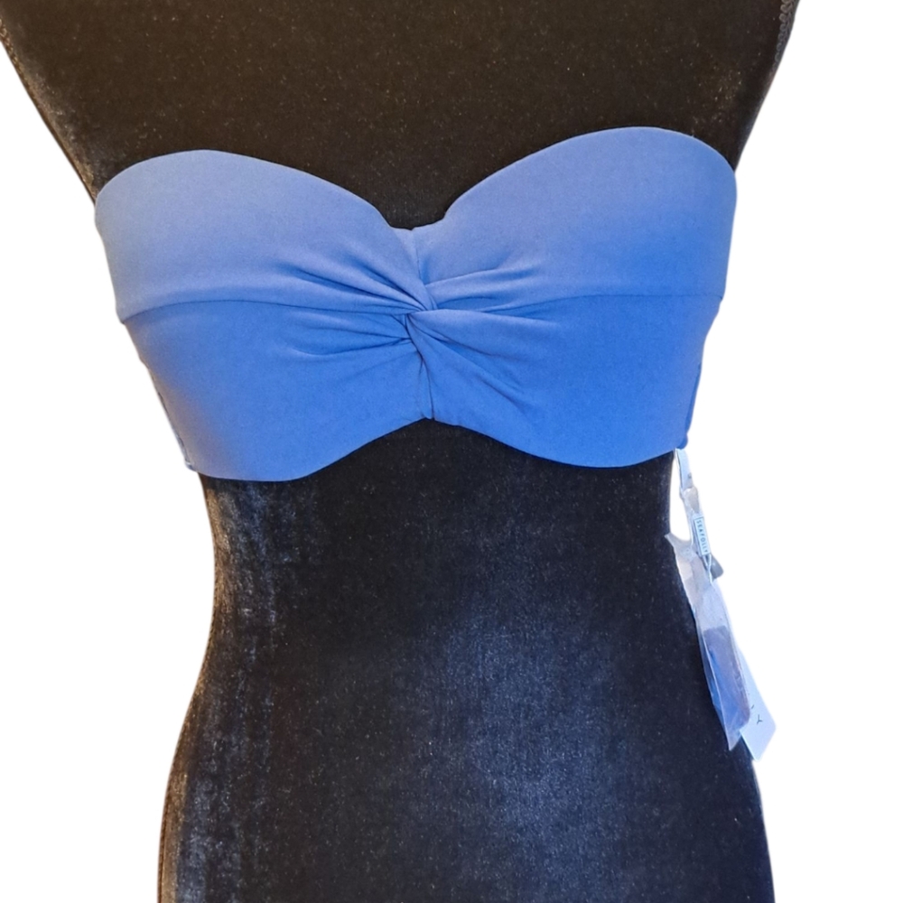 SOLD Seafolly Twist Front Bustier Bandeau Swim Top - Peacock Blue - Size US 8 - Picture 1 of 8